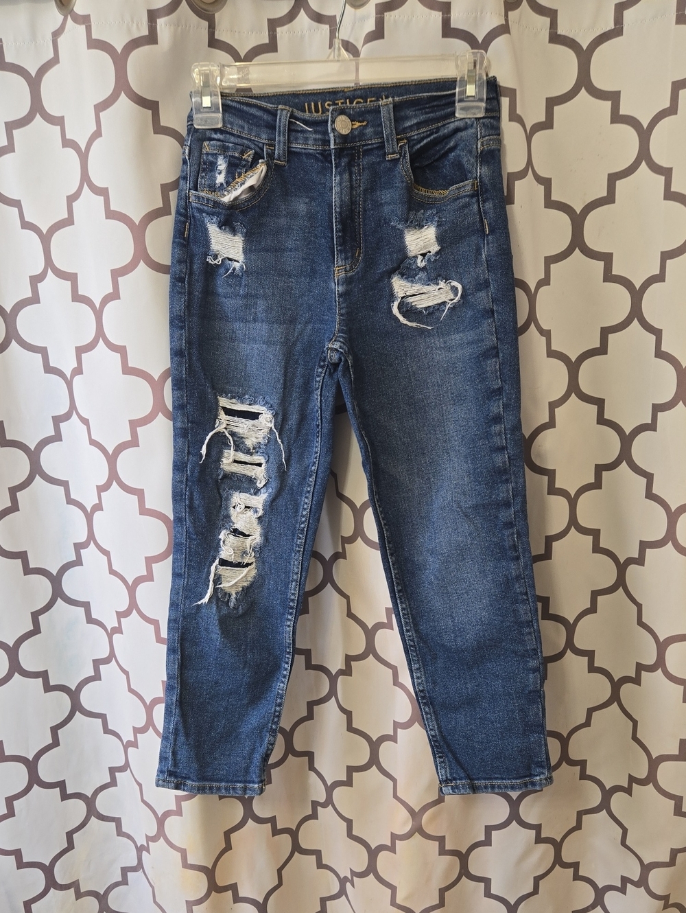 Justice Ripped Dark Blue Ankle Jeans